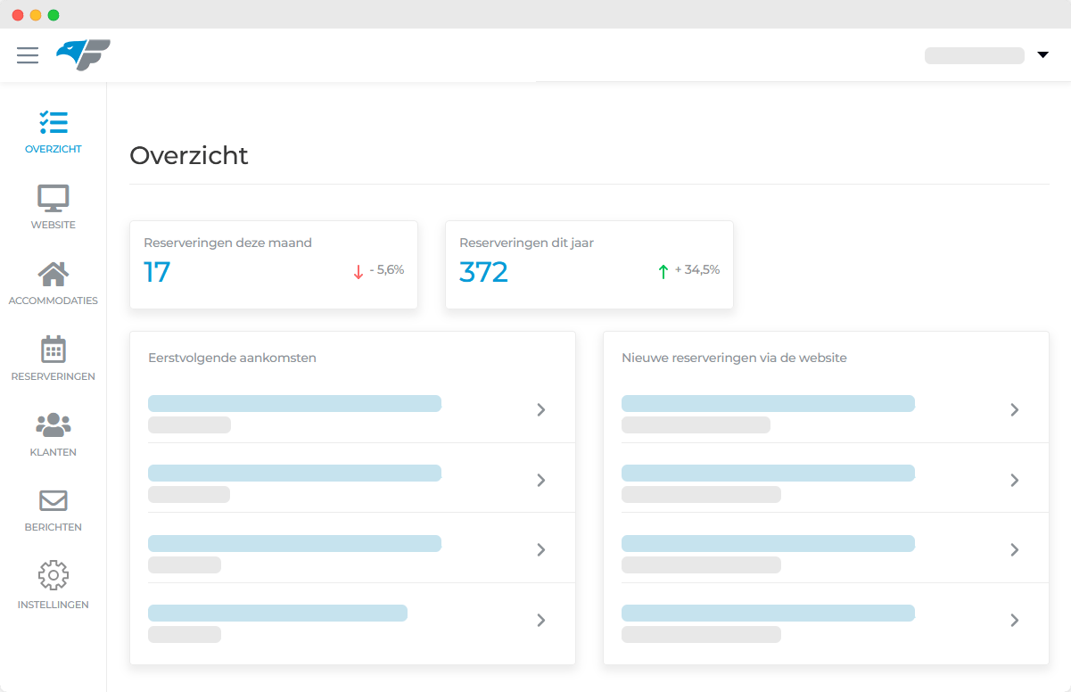 Vakantiehuis dashboard